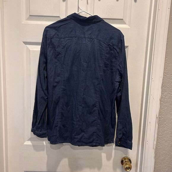 J. Jill Denim Button Front Shirt Size Large Womens Dark Wash Tencel Chambray Top - Picture 5 of 6
